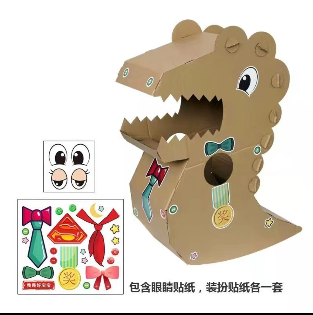Carton Dinosaur Children's Handmade DIY Carton Car Kindergarten Children Wearable Deformation Toy Airplane Model