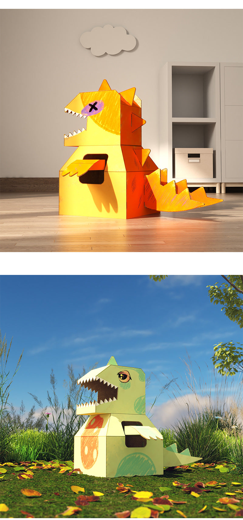 Carton Dinosaur Children's Handmade DIY Carton Car Kindergarten Children Wearable Deformation Toy Airplane Model