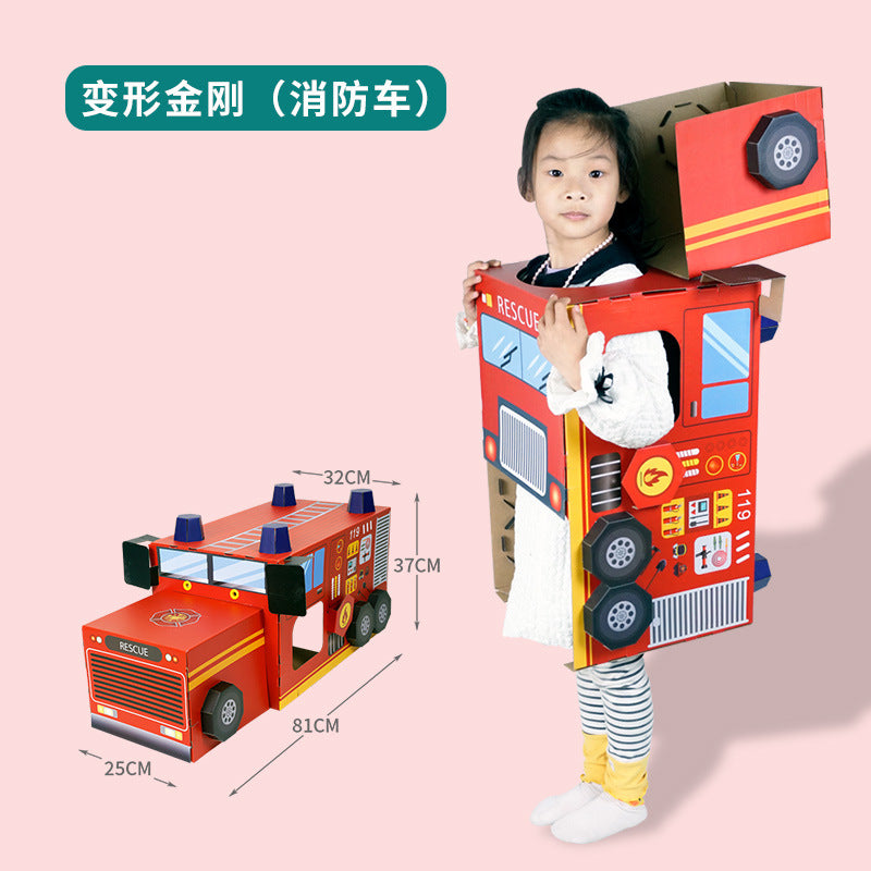 Carton Dinosaur Children's Handmade DIY Carton Car Kindergarten Children Wearable Deformation Toy Airplane Model