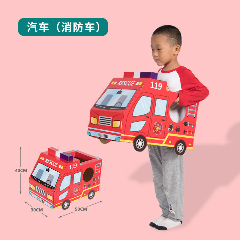 Carton Dinosaur Children's Handmade DIY Carton Car Kindergarten Children Wearable Deformation Toy Airplane Model