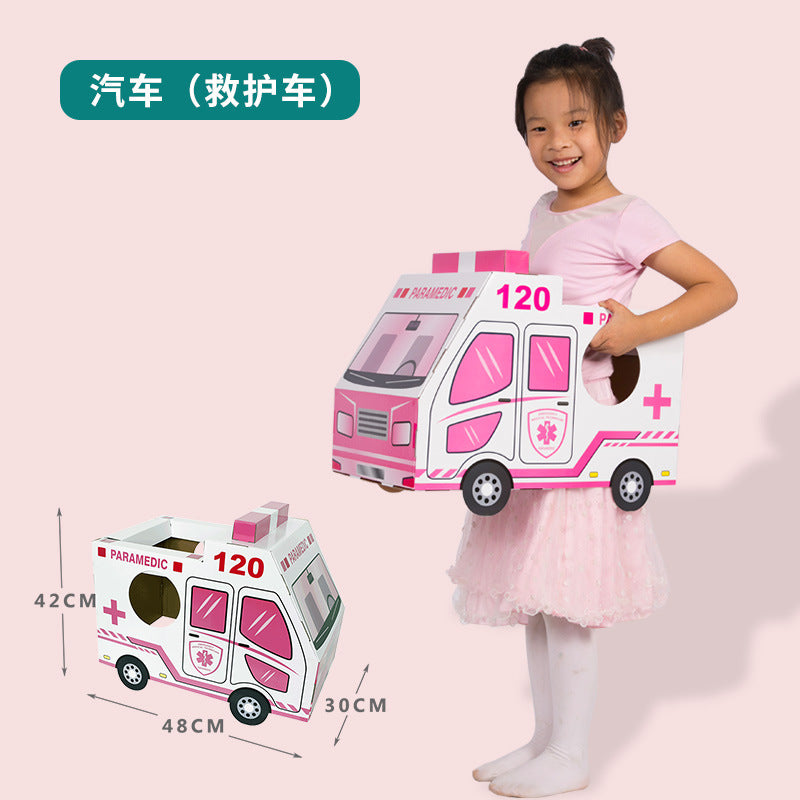 Carton Dinosaur Children's Handmade DIY Carton Car Kindergarten Children Wearable Deformation Toy Airplane Model