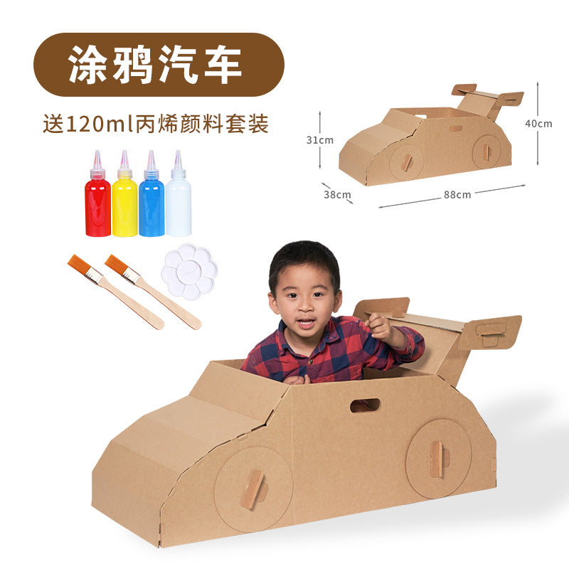 Carton Dinosaur Children's Handmade DIY Carton Car Kindergarten Children Wearable Deformation Toy Airplane Model