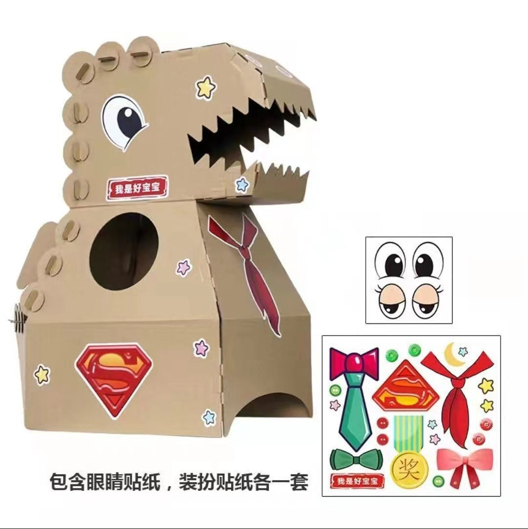 Carton Dinosaur Children's Handmade DIY Carton Car Kindergarten Children Wearable Deformation Toy Airplane Model
