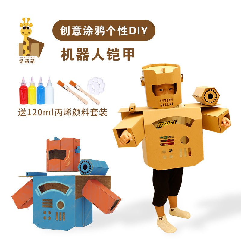 Carton Dinosaur Children's Handmade DIY Carton Car Kindergarten Children Wearable Deformation Toy Airplane Model