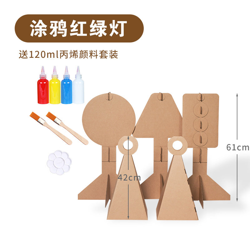 Carton Dinosaur Children's Handmade DIY Carton Car Kindergarten Children Wearable Deformation Toy Airplane Model