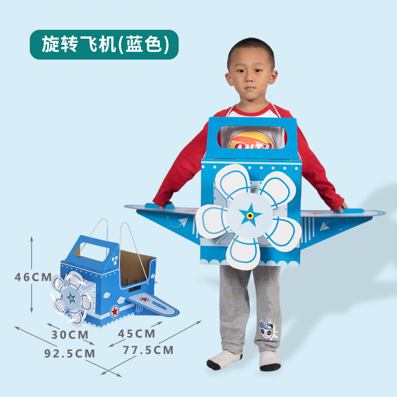 Carton Dinosaur Children's Handmade DIY Carton Car Kindergarten Children Wearable Deformation Toy Airplane Model