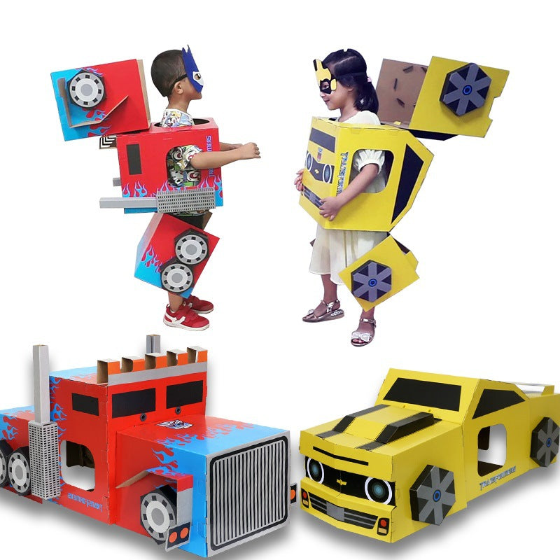 Carton Dinosaur Children's Handmade DIY Carton Car Kindergarten Children Wearable Deformation Toy Airplane Model