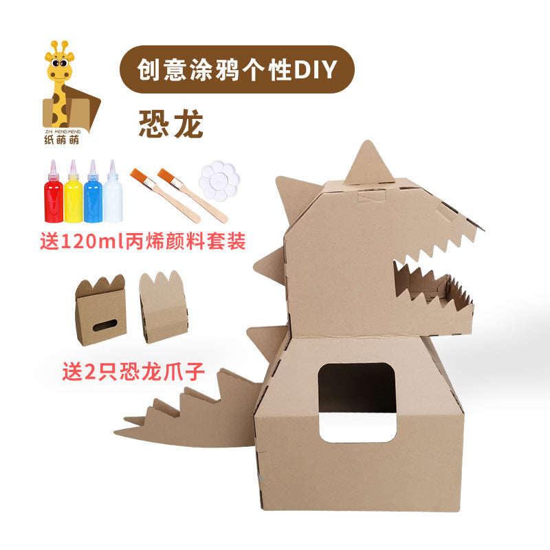 Carton Dinosaur Children's Handmade DIY Carton Car Kindergarten Children Wearable Deformation Toy Airplane Model