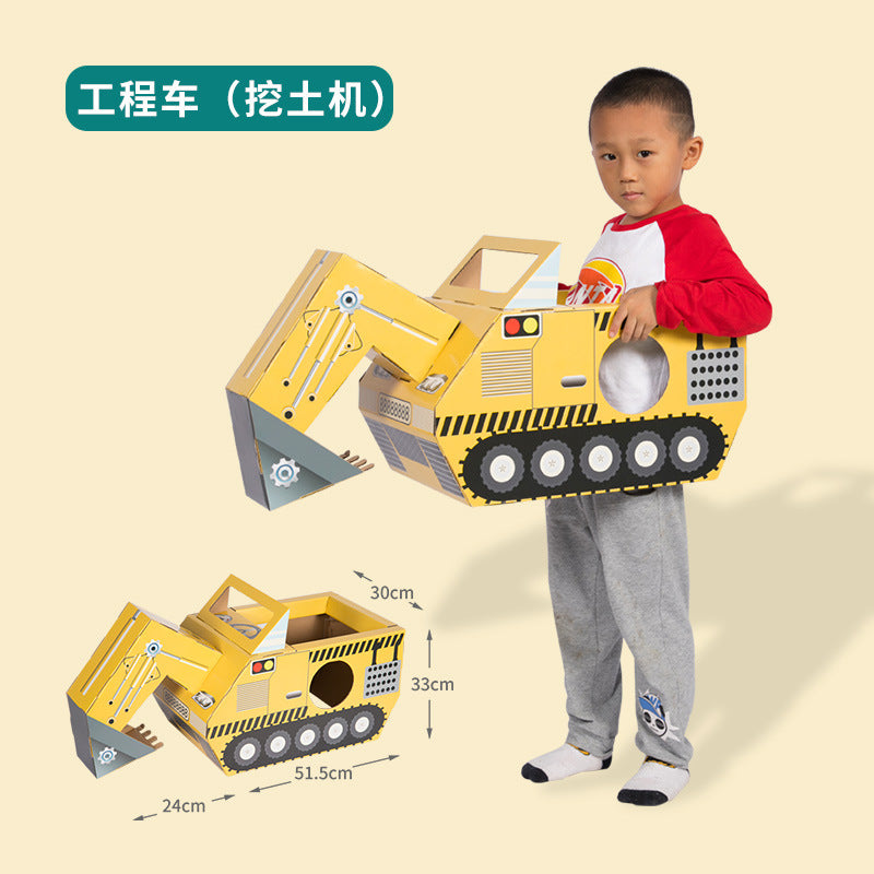 Carton Dinosaur Children's Handmade DIY Carton Car Kindergarten Children Wearable Deformation Toy Airplane Model