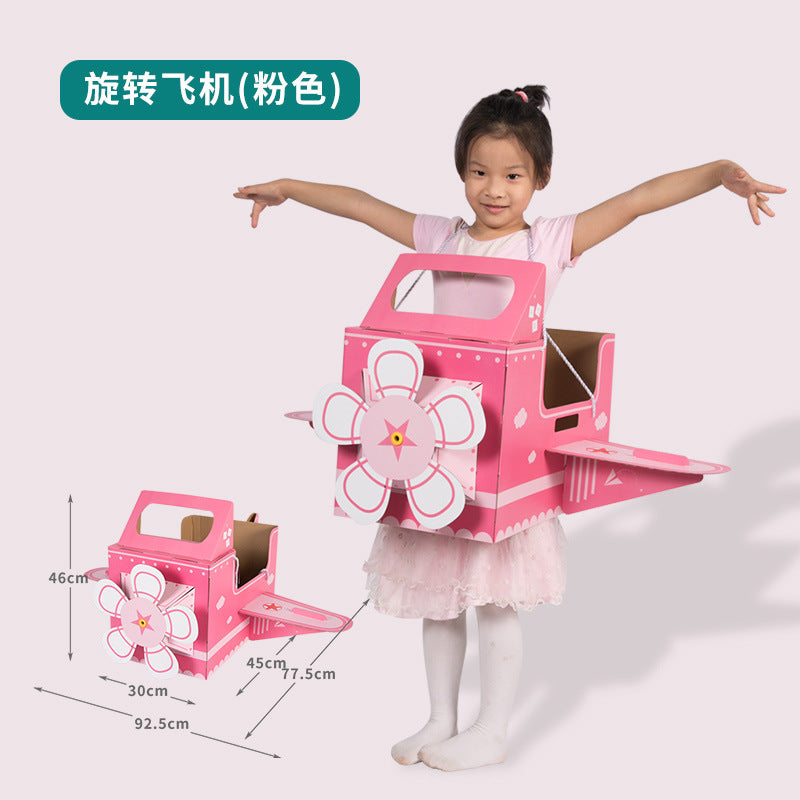 Carton Dinosaur Children's Handmade DIY Carton Car Kindergarten Children Wearable Deformation Toy Airplane Model