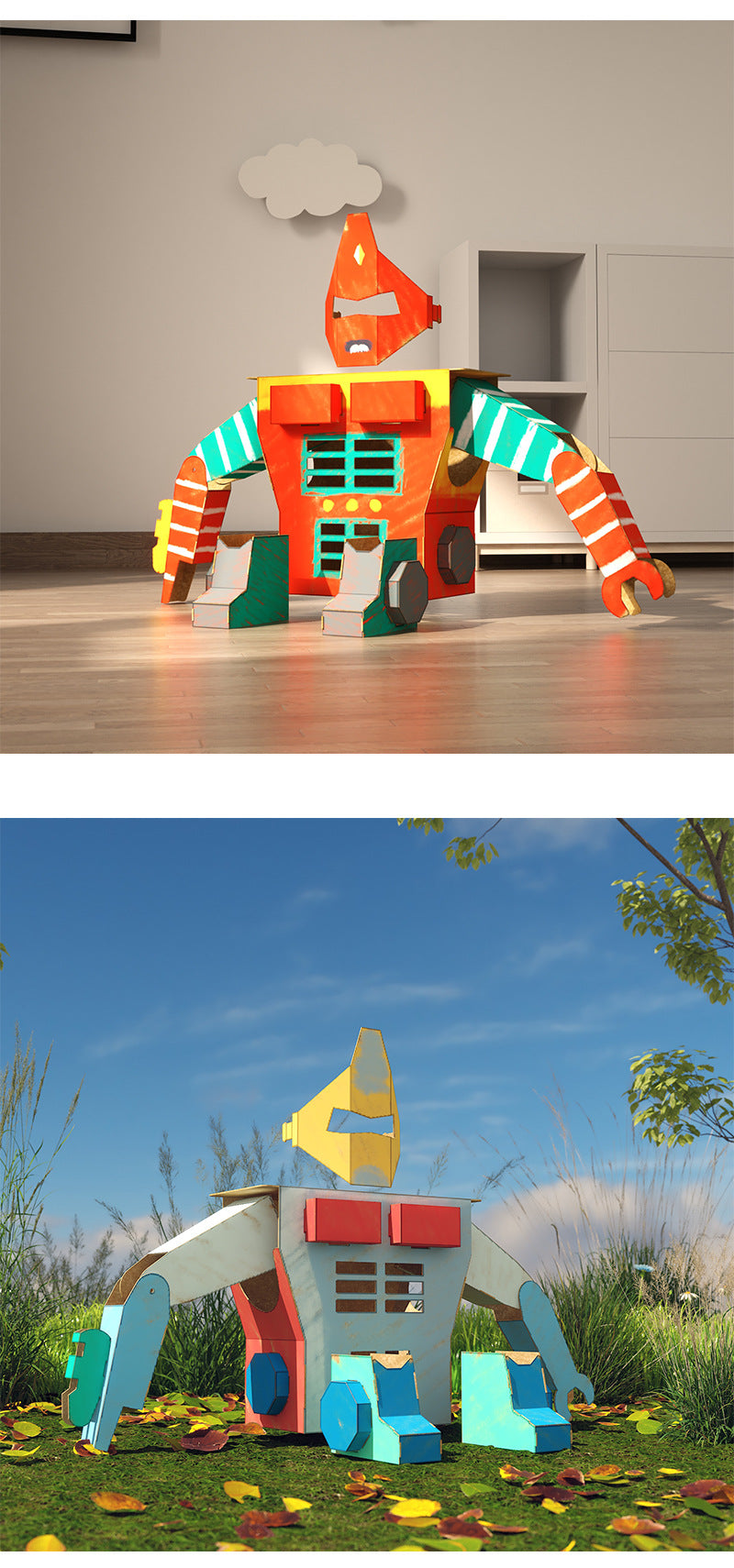 Carton Dinosaur Children's Handmade DIY Carton Car Kindergarten Children Wearable Deformation Toy Airplane Model