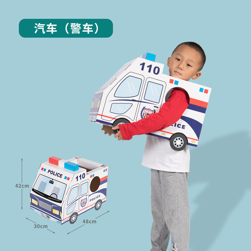 Carton Dinosaur Children's Handmade DIY Carton Car Kindergarten Children Wearable Deformation Toy Airplane Model