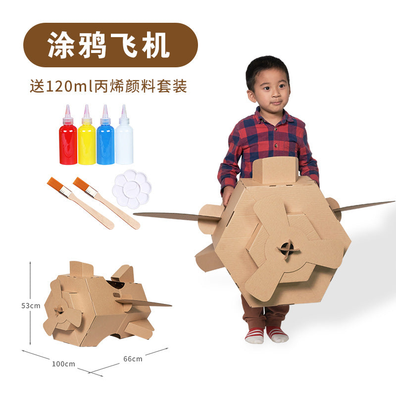 Carton Dinosaur Children's Handmade DIY Carton Car Kindergarten Children Wearable Deformation Toy Airplane Model