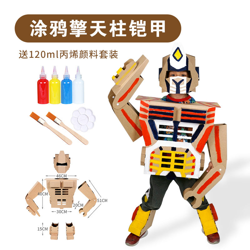 Carton Dinosaur Children's Handmade DIY Carton Car Kindergarten Children Wearable Deformation Toy Airplane Model