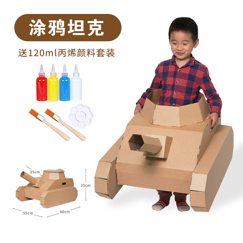 Carton Dinosaur Children's Handmade DIY Carton Car Kindergarten Children Wearable Deformation Toy Airplane Model