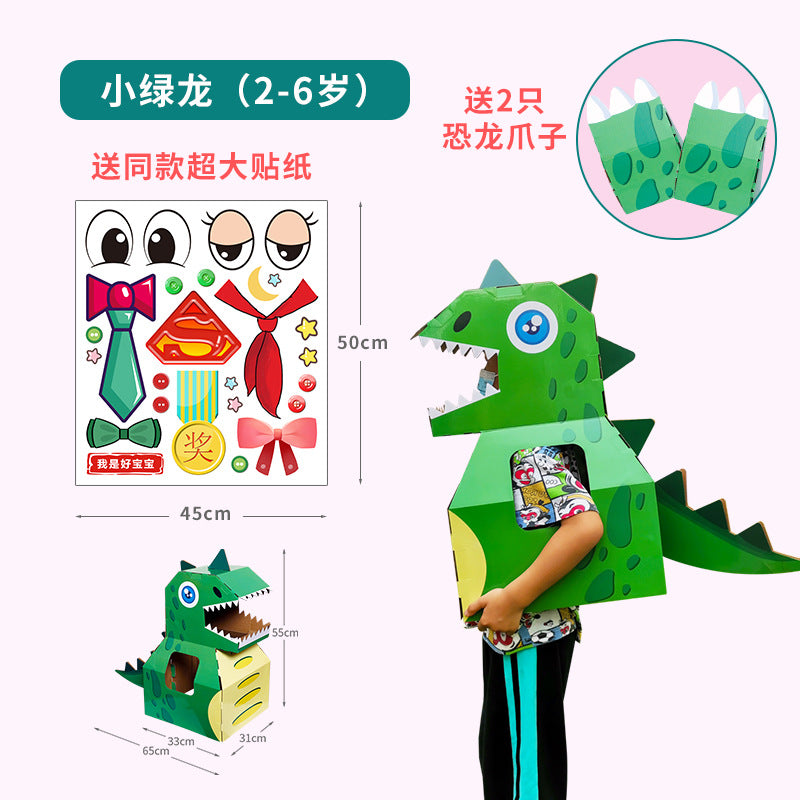Carton Dinosaur Children's Handmade DIY Carton Car Kindergarten Children Wearable Deformation Toy Airplane Model