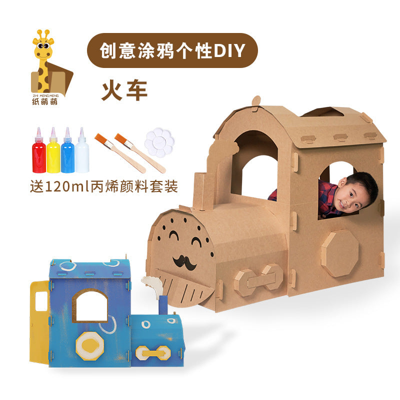 Carton Dinosaur Children's Handmade DIY Carton Car Kindergarten Children Wearable Deformation Toy Airplane Model