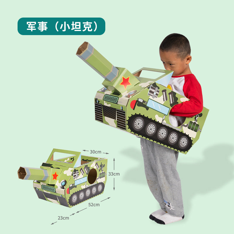 Carton Dinosaur Children's Handmade DIY Carton Car Kindergarten Children Wearable Deformation Toy Airplane Model
