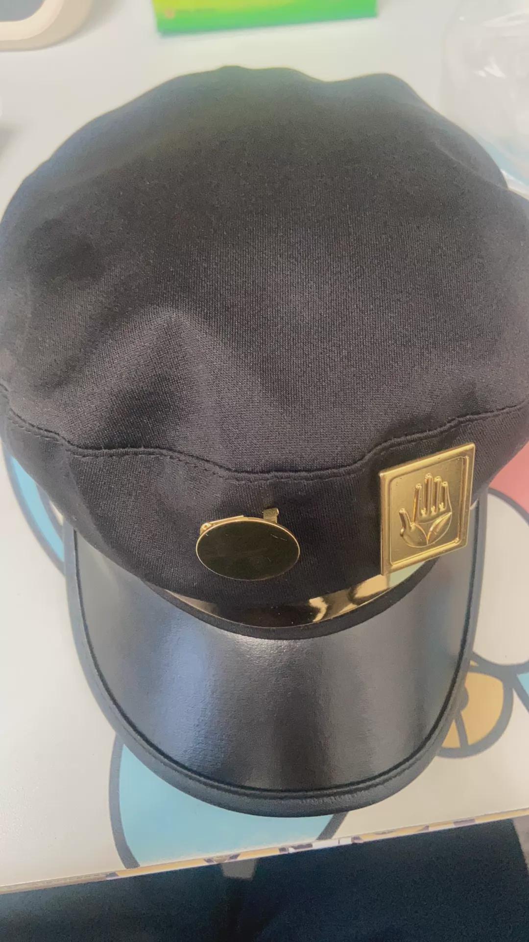Stardust Delinquent Cosplay Cap - Iconic Anime Sailor Hat with Metallic Hand & Round Emblems, Adjustable Stand User Headwear,Noir Style Prop