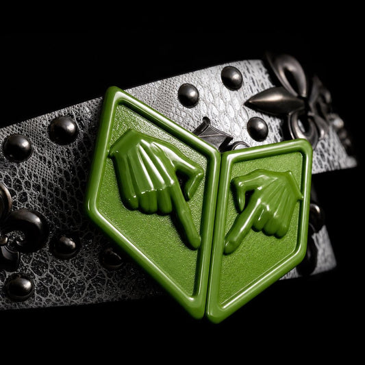 SBR Steel Ball Run Premium PU Leather Belt, White Green Outlaw Executioner Waistband with Hand Buckle, Professional Cosplay Prop