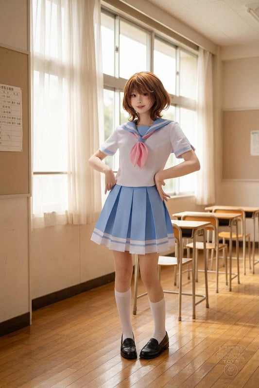 Sailor uniform cosplay set - front view with pink scarf