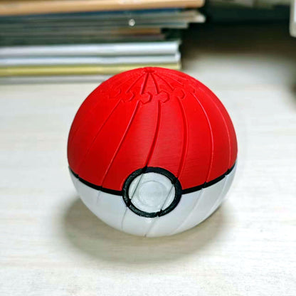 3D printed Poke Ball spiral fidget ball closed, classic red and white