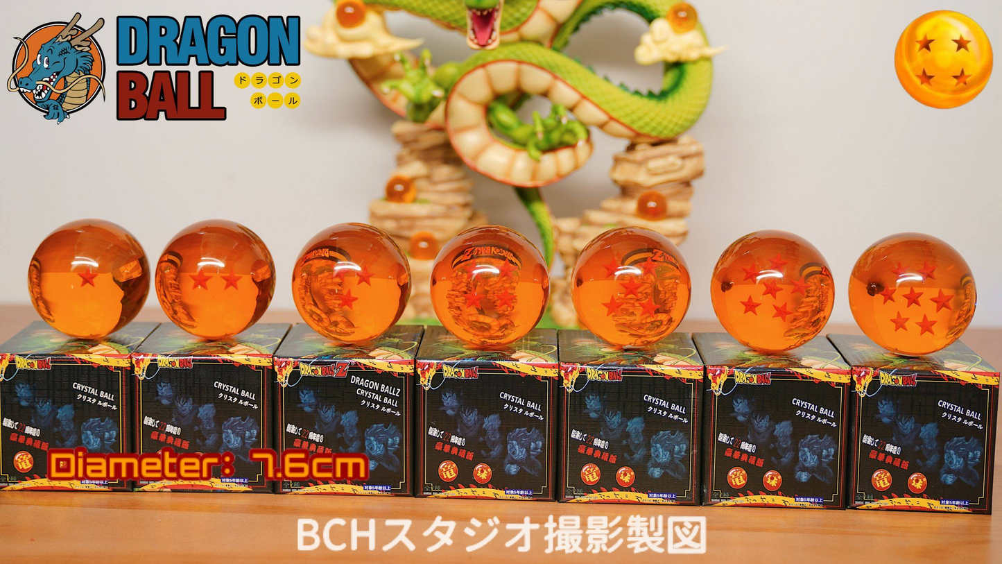 7 Crystal Star Spheres Collection with Mythic Green Dragon Diorama - Celestial Wishing Orbs - 30cm Immortal Dragon Statue