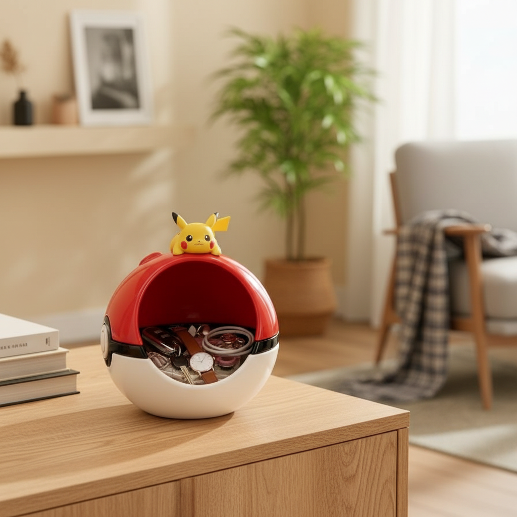 Pikachu Pokeball Desk Organizer | Pokemon Storage Tray with Figure