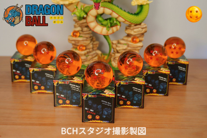 7 Crystal Star Spheres Collection with Mythic Green Dragon Diorama - Celestial Wishing Orbs - 30cm Immortal Dragon Statue