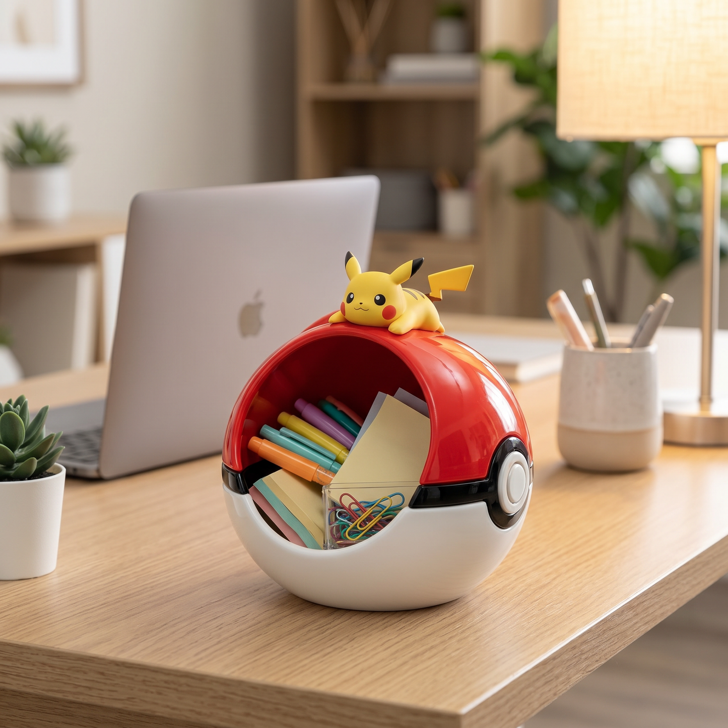 Pikachu Pokeball Desk Organizer | Pokemon Storage Tray with Figure