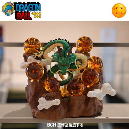 7 Crystal Star Spheres Collection with Mythic Green Dragon Diorama - Celestial Wishing Orbs - 30cm Immortal Dragon Statue