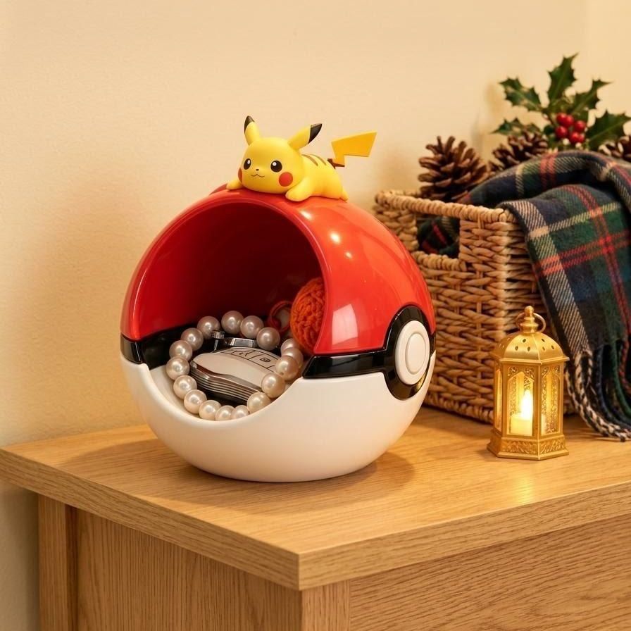 Pikachu Pokeball Desk Organizer | Pokemon Storage Tray with Figure