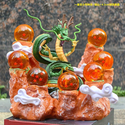 7 Crystal Star Spheres Collection with Mythic Green Dragon Diorama - Celestial Wishing Orbs - 30cm Immortal Dragon Statue