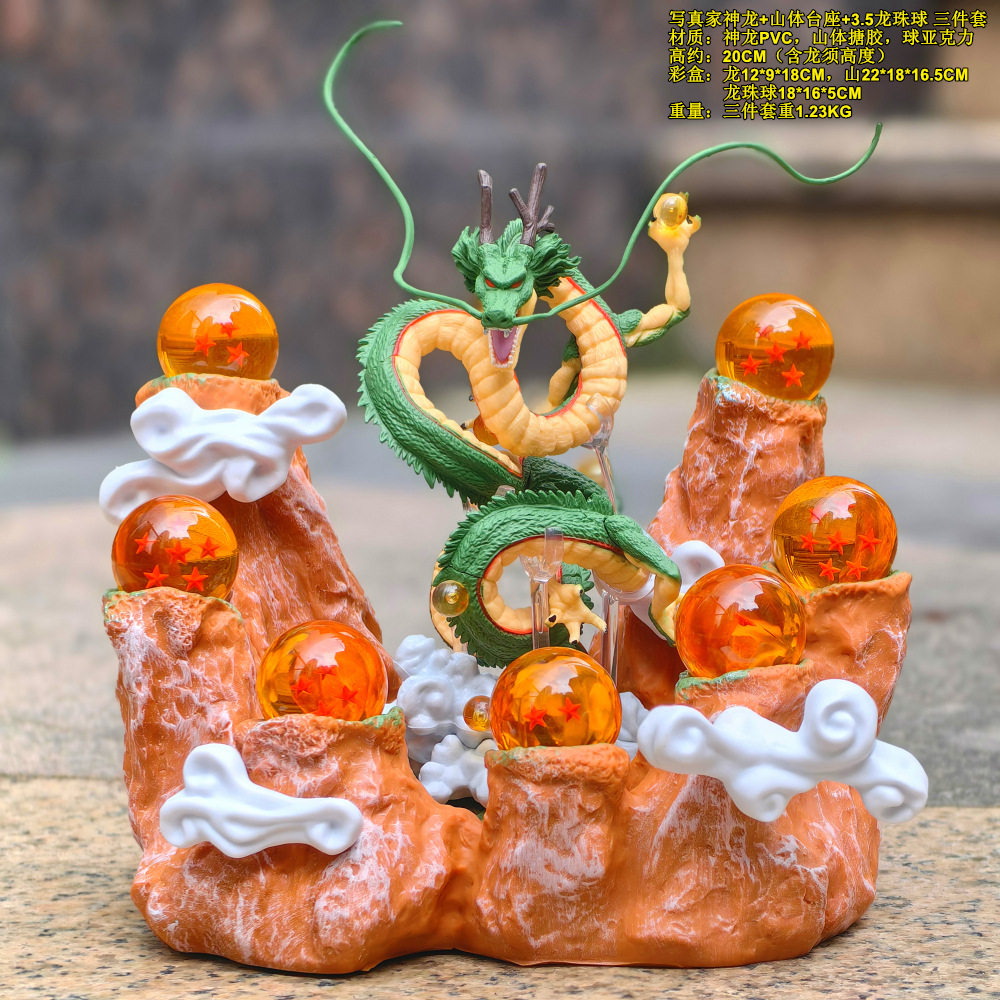 7 Crystal Star Spheres Collection with Mythic Green Dragon Diorama - Celestial Wishing Orbs - 30cm Immortal Dragon Statue
