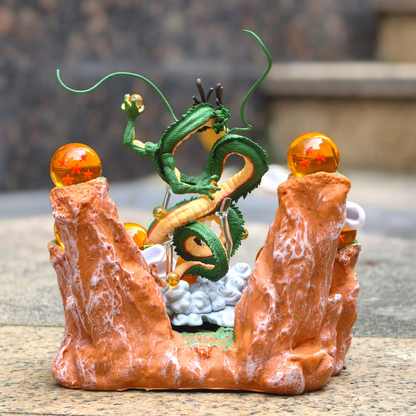 7 Crystal Star Spheres Collection with Mythic Green Dragon Diorama - Celestial Wishing Orbs - 30cm Immortal Dragon Statue