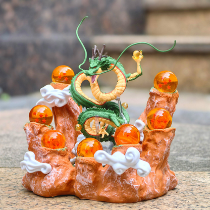 7 Crystal Star Spheres Collection with Mythic Green Dragon Diorama - Celestial Wishing Orbs - 30cm Immortal Dragon Statue