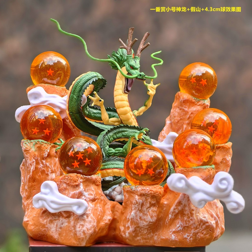 7 Crystal Star Spheres Collection with Mythic Green Dragon Diorama - Celestial Wishing Orbs - 30cm Immortal Dragon Statue