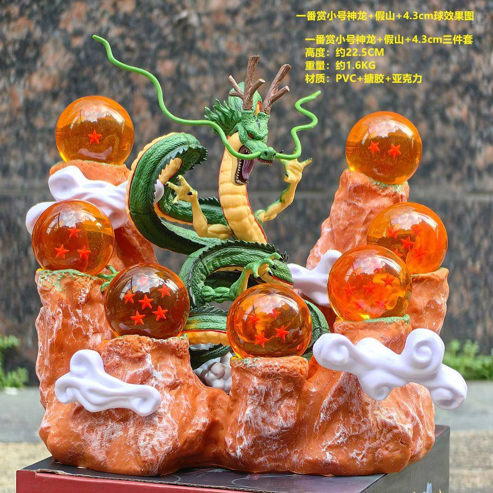 7 Crystal Star Spheres Collection with Mythic Green Dragon Diorama - Celestial Wishing Orbs - 30cm Immortal Dragon Statue