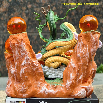 7 Crystal Star Spheres Collection with Mythic Green Dragon Diorama - Celestial Wishing Orbs - 30cm Immortal Dragon Statue