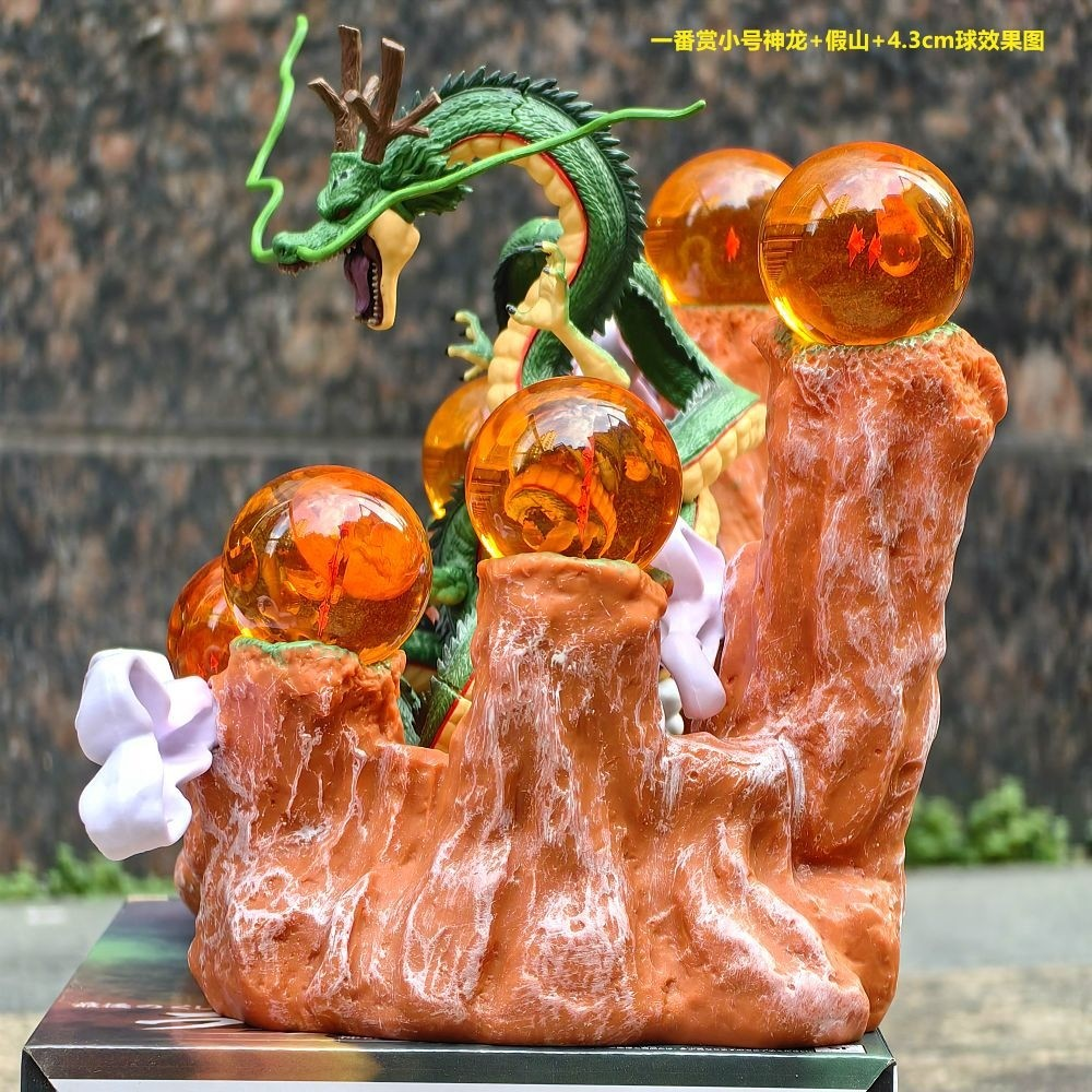 7 Crystal Star Spheres Collection with Mythic Green Dragon Diorama - Celestial Wishing Orbs - 30cm Immortal Dragon Statue