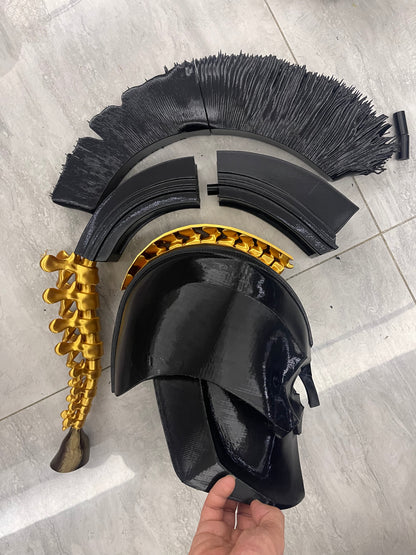 Agamemnon Greek Warrior Helmet — Wearable Corinthian Cosplay Mask with Black Crest and Gold Spine