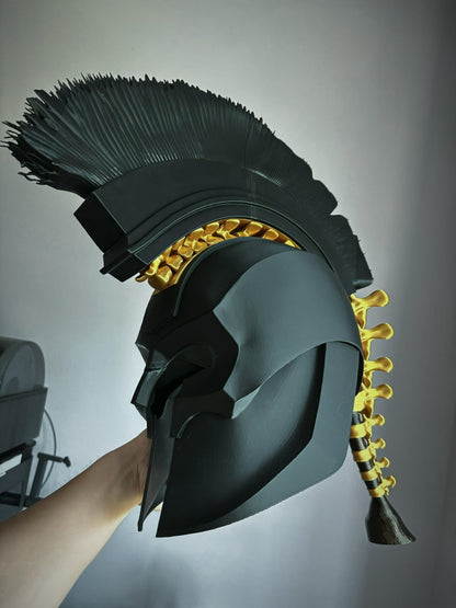 Agamemnon Greek Warrior Helmet — Wearable Corinthian Cosplay Mask with Black Crest and Gold Spine