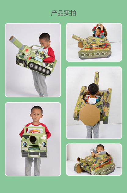 Carton Dinosaur Children's Handmade DIY Carton Car Kindergarten Children Wearable Deformation Toy Airplane Model