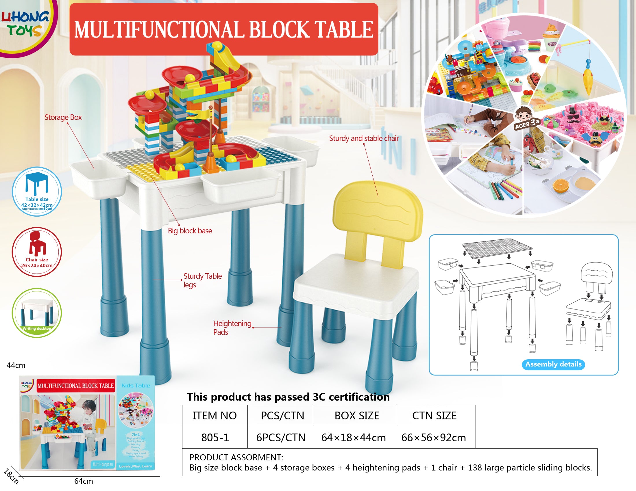 Kids Building Block Table with Chairs - 138-218pcs LEGO Activity Set ...