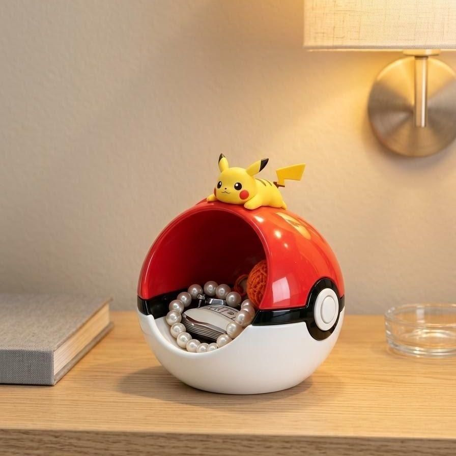 Pikachu Pokeball Desk Organizer | Pokemon Storage Tray with Figure