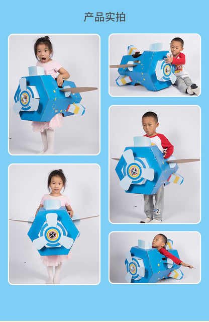 Carton Dinosaur Children's Handmade DIY Carton Car Kindergarten Children Wearable Deformation Toy Airplane Model