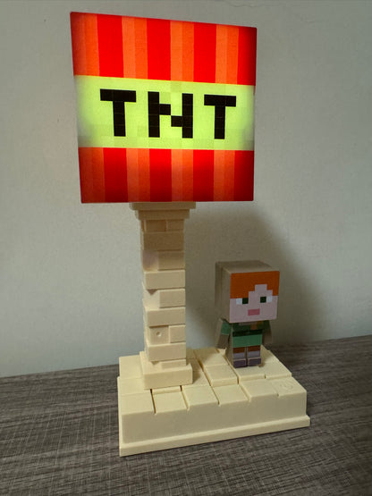Minecraft TNT Block LED Lamp | Pixel Night Light, Gamer Room Desk Decor