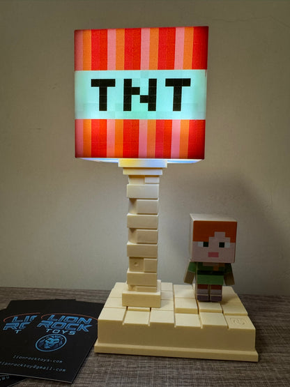 Minecraft TNT Block LED Lamp | Pixel Night Light, Gamer Room Desk Decor