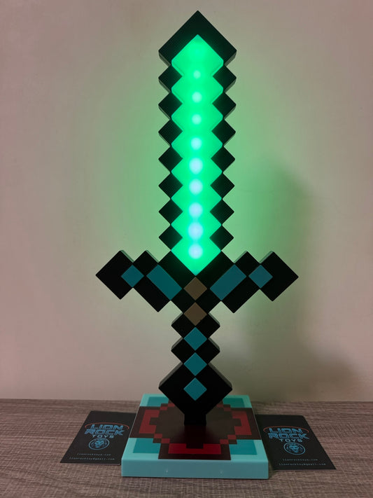 Minecraft Diamond Sword LED Lamp | RGB Pixel Night Light with Stand