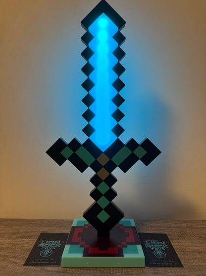 Minecraft Diamond Sword LED Lamp | RGB Pixel Night Light with Stand